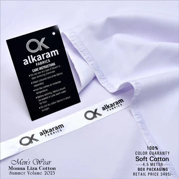 Al-karam Liza Cotton White-Unstitched Men's Wear